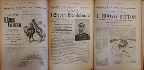 Gennaio 1913: Ancora per quest’anno notiamo la presenza di illustrazioni nelle pubblicità delle novità editoriali, come saggio dei disegni presenti all’interno del libro. Dal 1914 progressivamente le cose cambiano e, complice la crisi dei trasporti che ha pesanti ripercussioni sull’industria della carta, gli editori sfruttano nelle pubblicità tutto lo spazio possibile per pubblicizzare più titoli.